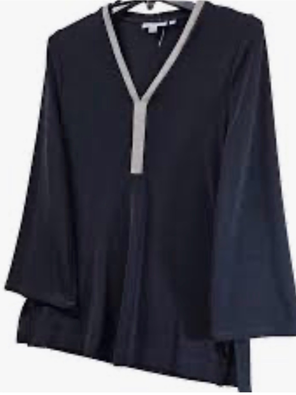 Black Chico's Travelers Embellished  V-neckline border Tunic Top with 3/4 Length